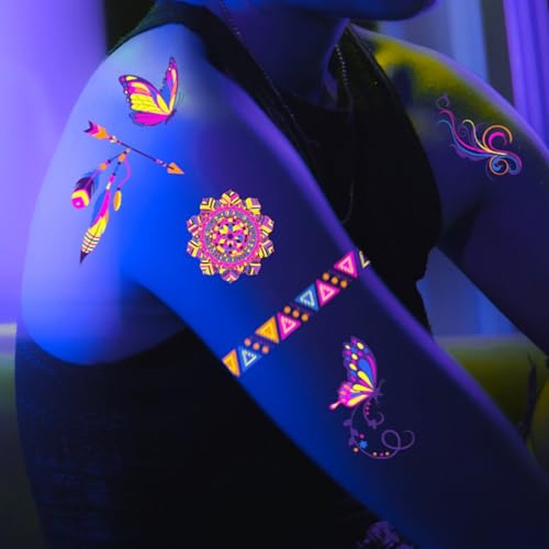 20 Sheet Glow in The Dark Temporary Tattoos - 200+Styles Fluorescence UV Neon Waterproof Body Face Fake Tattoo Stickers for Adults Women Men Kids Rave Festival Accessory Party Supplies Decorations