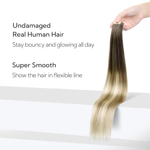 Hotbanana Tape-In Hair Extensions 16 Inch Ombre Walnut to Ash Brown 20pcs 50g