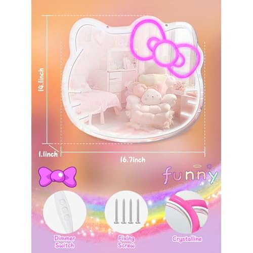 Neon Sign Mirror Vanity, Stuff Room Decor, Neon LED Wall Mirror for Makeup Mirrors, Bedroom, Teen Girl Children Gift for Birthday Valentine's Day Christmas Halloween Thanksgiving