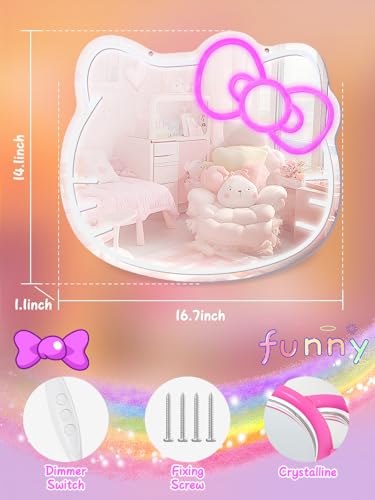 Neon LED Wall Mirror Vanity - Cat Motif, Dimmable Makeup & Bedroom Decor