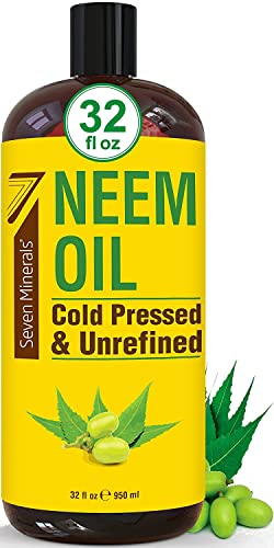 Pure Neem Oil for Skin Hair Plants - Cold Pressed Non-GMO 32oz Bottle