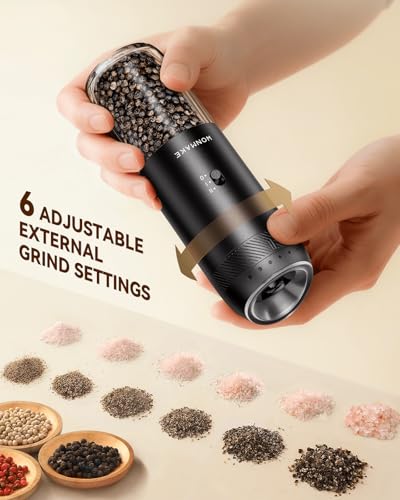 WONMAKE Gravity Electric Salt and Pepper Grinder Set Black - Dual Speed & Adjustable Coarse