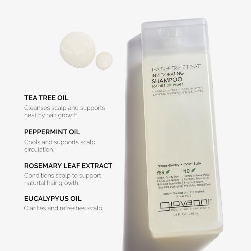 Peppermint Tea Tree Invigorating Shampoo 8.5 oz Pack of 3 - Natural Hair & Scalp Care