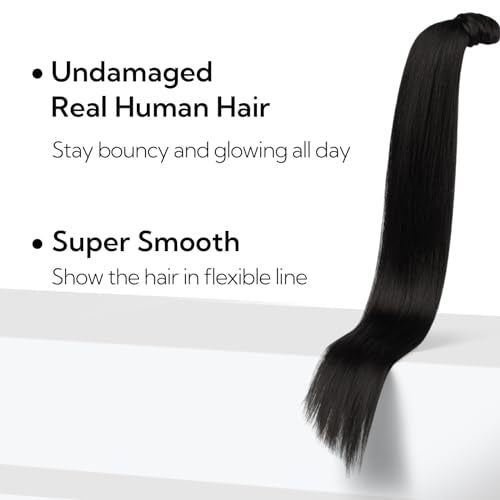 Hotbanana Human Hair Ponytail Extension 14 Inch Jet Black 75g - Soft & Silky, Variation of 14 Inch-75g / Ponytail-1 Jet Black