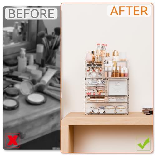 Yieach 9-Drawer Clear Makeup Organizer for Vanity & Bathroom, Stackable Acrylic Storage