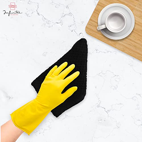 Infinitee Xclusives Premium Black Kitchen Towels ? Pack of 6, 100% Cotton 15 x 25 Inches Absorbent Dish Towels + Grey Washcloths Set ? Pack of 12, 13x13 Inches 100% Cotton Wash Cloths