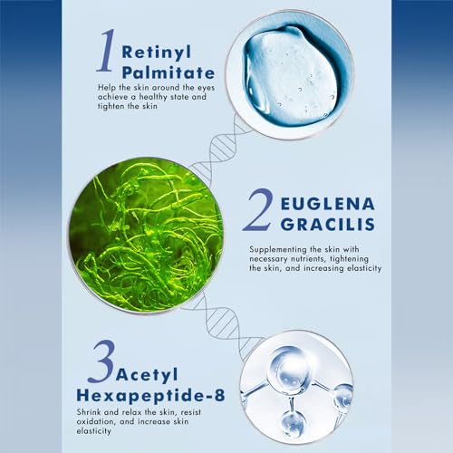 Retinol Eye Cream, containing hyaluronic acid and EUGLENA GRACILIS, 1.76 ounces, vibration induction, brightening and smoothing the eyes, smoothing the skin, moisturizing, suitable for all skin types