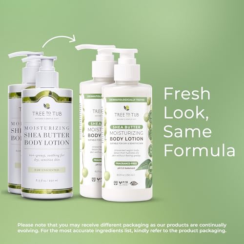 Tree To Tub Unscented Shea Butter Body Lotion 17 Fl Oz - Fragrance-Free Moisturizer for Dry & Sensitive Skin - 2 Pack