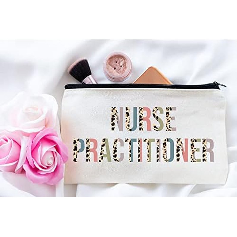 HTDesigns Nurse Practitioner Cosmetics Bag - Leopard Nurse Practitioner Makeup Bag - Gifts For Nurse Practitioner - Nurse Practitioner Birthday Gift - Cosmetic Travel Pouch Bag, White, 7''x9.8''