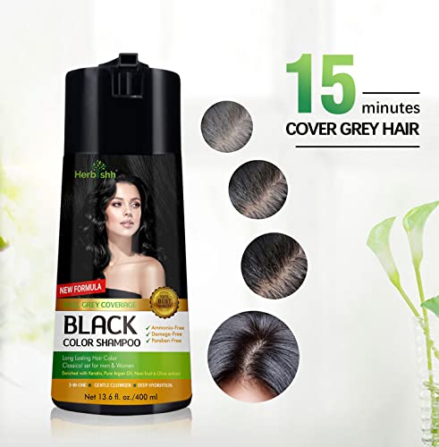 Herbishh Black Hair Dye Shampoo 3-in-1 Color for Gray Hair, 400ml