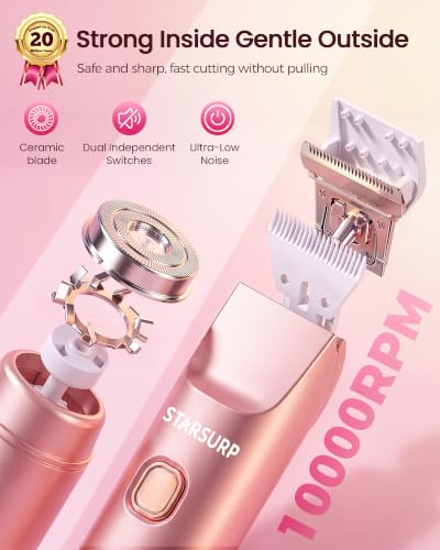 Starsurp Rose Gold Bikini Trimmer for Women - Electric Razor & Shaver with Dual Ceramic Blades