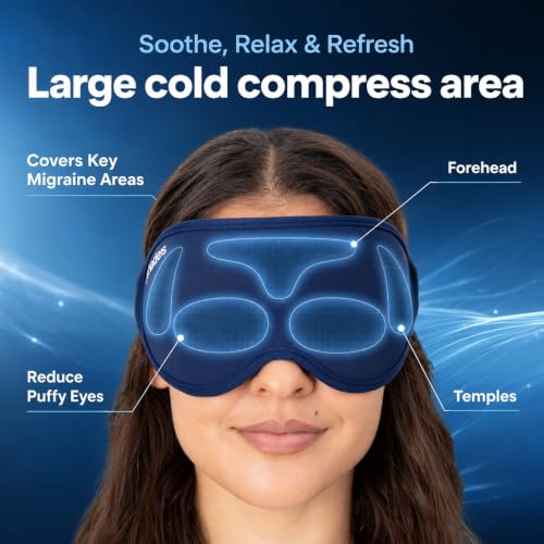 IceShades Cooling Gel Eye Mask for Migraines & Hangover Relief - Blue - Dual Hot & Cold Therapy
