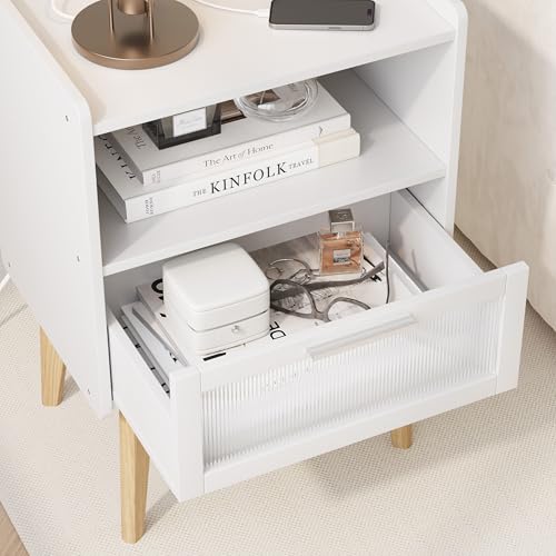 Nightstand with Charging Station - 2 Tiers, White, Variation 2