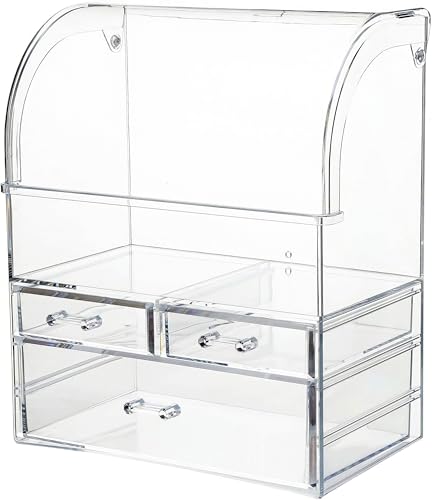 12.5in Clear Acrylic Makeup Organizer with Lid, Cosmetic Storage Drawer Box