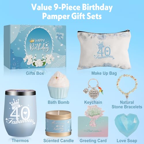 40th Birthday Gifts for Women, Ideas Baskets, 9 Pieces Unique 40th Spa Gifts for Her Wife, Girlfriend, Sister, Friends