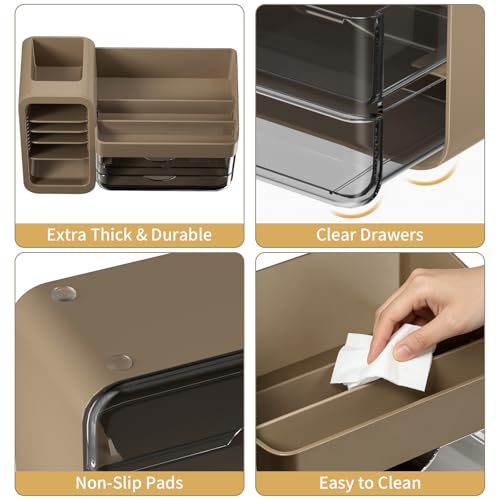 Countertop Makeup & Skincare Organizer with Adjustable Brush Holder - Taupe