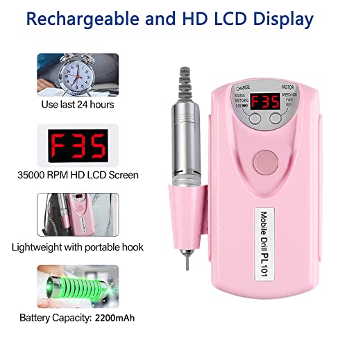 Electric Nail Drill Machine - Rechargeable 35000 RPM Nail File with Variations - Ee White