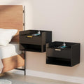 Black Floating Nightstand Set of 2 with Charging Stations & Drawer - Wall-Mounted Bedroom Furniture