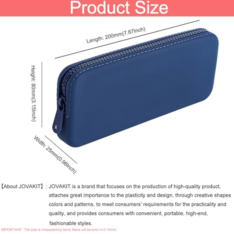 JOVAKIT Rectangle Portable Silicone Cosmetic Bag for Women, Travel Waterproof Makeup Bag Gifts for Women Girls, Zipper Closure Makeup Brush Toiletry Case Travel Storage Organizer Pouch (Blue)