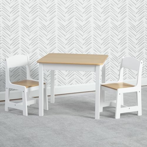 Kids Wood Table and Chair Set with 2 Chairs for Arts, Crafts & Homework - Bianca White/Natural