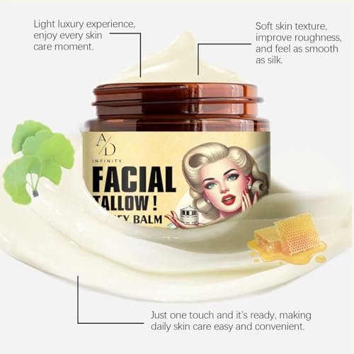 Natural Facial Balm with Beef Tallow, Honey & Coconut Oil - Anti-Aging Moisturizer