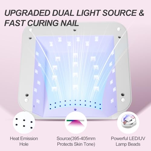 Cordless UV LED Nail Lamp 120W for Gel Nails with Auto-Sensor - Pink - Long-Lasting Beads