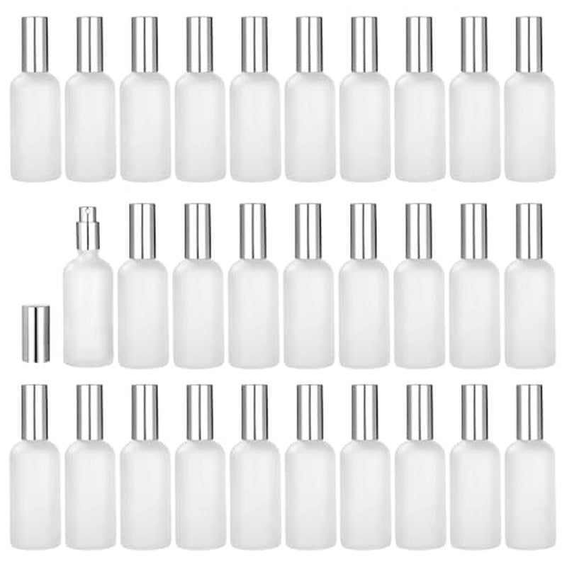 30 Pcs Frosted Glass Spray Bottles, 3.4 oz / 100 ml Refillable Perfume Atomizer, Fine Mist Empty Spray Bottle, Leak-Proof Reusable Containers for Travel, Essential Oils & Liquid Dispensing (Silver)