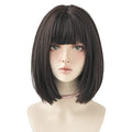 12 Inch Black Short Bob Wig with Bangs - Straight Synthetic Hair for Women