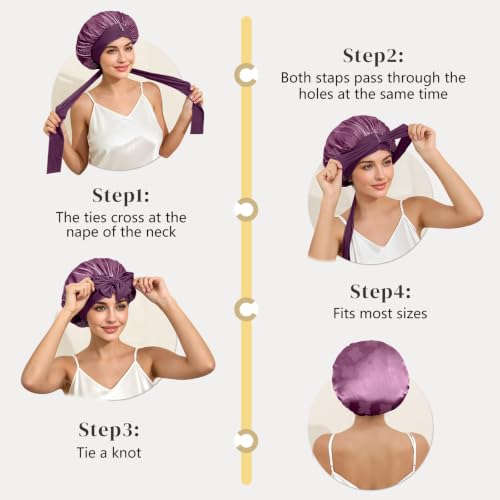 Silk Sleep Bonnet for Women - 100% Mulberry Silk, Long Ties, Dark Mauve - One Size