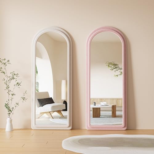 Arched White Full Length Floor Mirror 63x24 with Stand, Double Frame, Safe Glass
