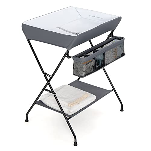 Portable Baby Changing Table with Storage & Safety Belt - Dark Gray