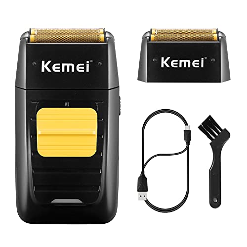 KEMEI Black Double Electric Foil Shaver for Men, Cordless Bald Head Razor