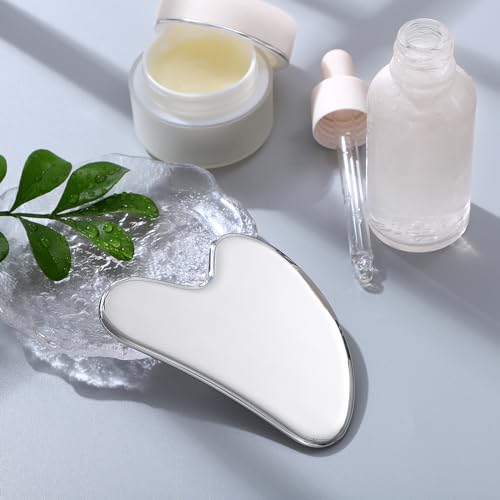 rosenice Gua Sha Facial Tools Guasha Tool Gua Sha Jade Stone for Face Skincare Facial Body Acupuncture Relieve Muscle Tensions Reduce Puffiness Festive Present (Metallic)