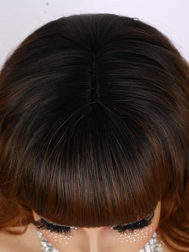 Short Curly Wig with Bangs - Ombre 2# Brown Variation
