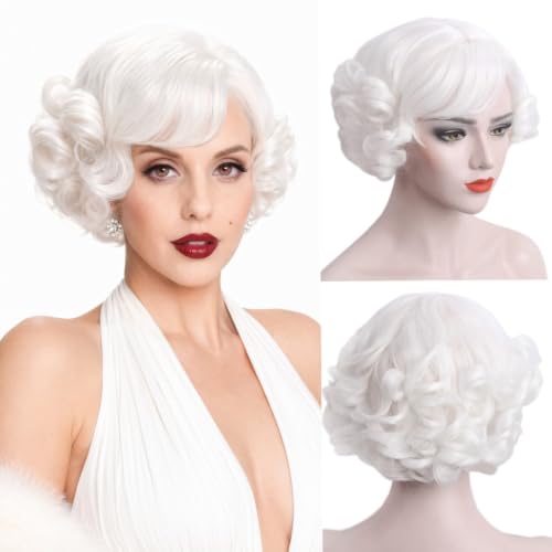 White Short Curly Heat-Resistant Synthetic Wig for Women Halloween Cosplay and Daily Use - Variation of THIS listing