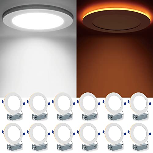 Meconard 6 Inch 5CCT LED Recessed Light with Night Light - White, 12 Pack