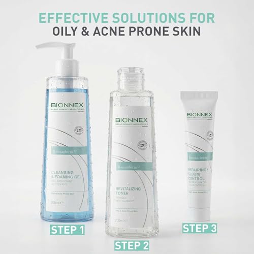 Acne Treatment Kit with Foaming Cleanser, Toner & Sebum Control Cream - 2 Month Supply