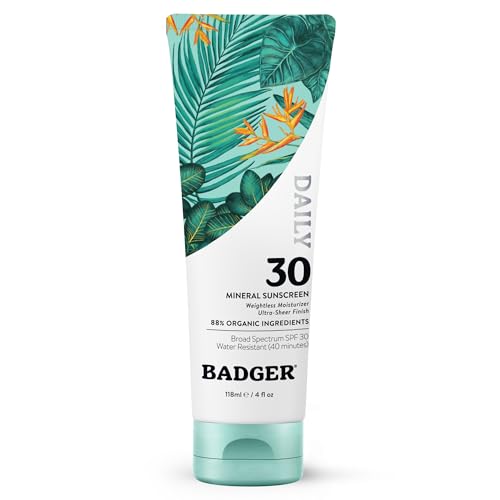 Badger Mineral SPF 30 Sunscreen Lotion - No White Cast, 4 fl oz, Organic, Reef Safe