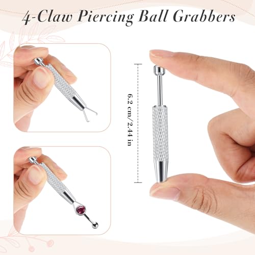 3mm Stainless Steel Piercing Ball Grabber Tool for Jewelry Changes - Straight & Curved Needles