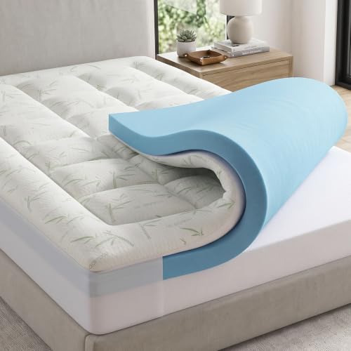King Gel Memory Foam Mattress Topper with Bamboo Rayon Pillow Top - Blue & White