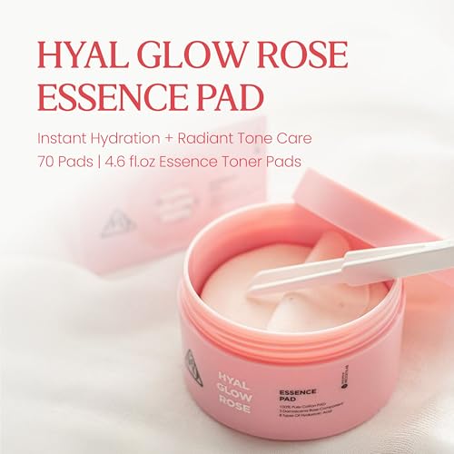 Neogen DERMALOGY Hyal Glow Rose Essence Pad ? Hydrating, Firming & Radiance Boosting Toner Pads Infused with Rose Water, Niacinamide, Adenosine & 8 Types of Hyaluronic Acid 70 Pads / 4.6fl.oz