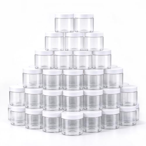 48 Pack 4 Oz Plastic Jars with White Lids - Small Food & Cosmetic Containers