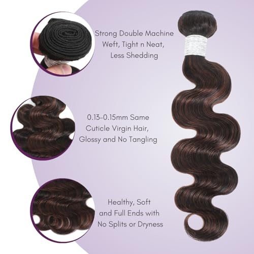 Highlight Brown Body Wave Human Hair Bundles - 12 Inch Virgin Brazilian Wavy Extensions