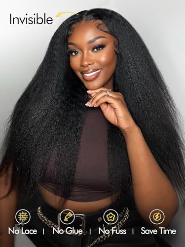 Kinky Straight V Part Wig for Black Women - Synthetic Half Wig, No Glue, Protective Style