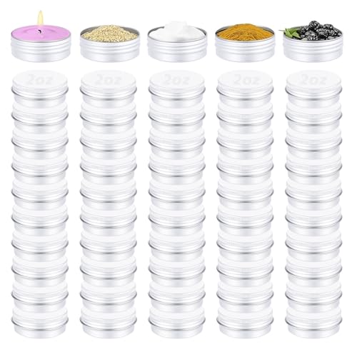 50 Pack 2 oz Aluminum Tin Cans with Lids - White, Bulk Storage Containers