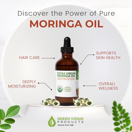 Organic Moringa Oil Bundle ? Cold Pressed, Extra Virgin, 100% Pure, Food Grade ? 4oz Full Size + 1oz Travel Bottle ? Deep Moisturizing, Anti-Aging, Multi-Purpose Skin & Hair Oil