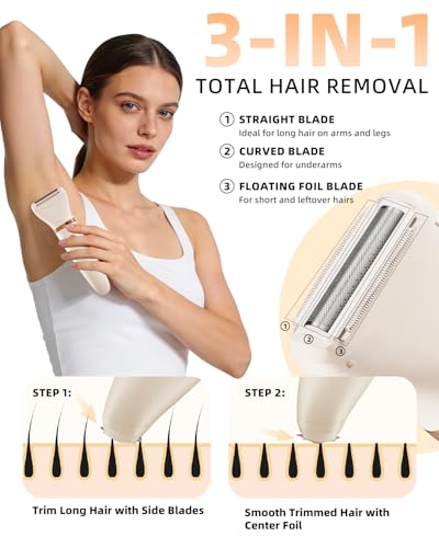 Off-White 3-in-1 Bikini Trimmer for Women with Detachable Heads & Waterproof Design