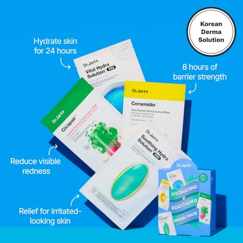 Dr.Jart+ Hydrating & Soothing Face Mask Set - 4 Korean Skin Care Masks, Hydrating & Calming, Sensitive Skin