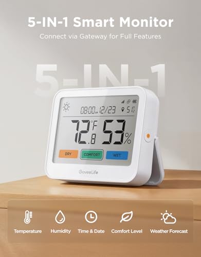 WiFi Thermometer Hygrometer 5-in-1 with Large LCD Screen & Gateway - 3 Pack - Sub-1G Gateway+3 Pack