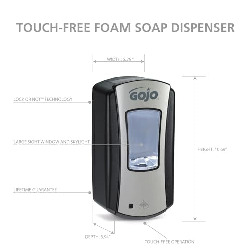 Foam Hand Soap Dispenser Touchless Chrome/Black 1200mL GOJO LTX-12